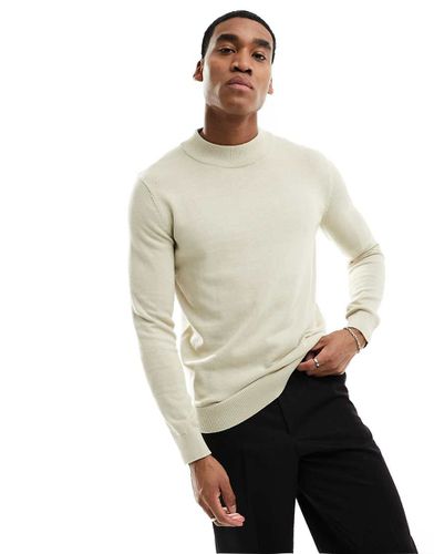 Pull col montant en maille - Beige - Selected Homme - Modalova