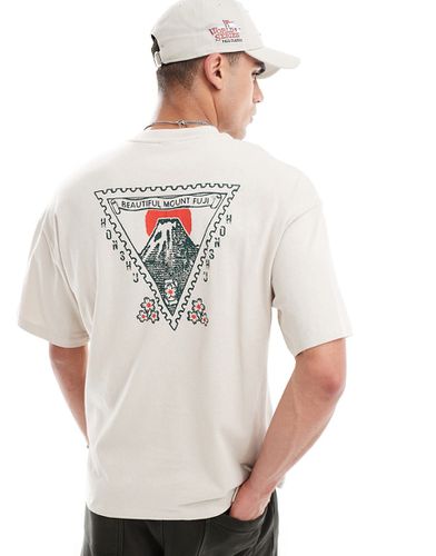 T-shirt oversize avec imprimé Mont Fuji au dos - Crème - Selected Homme - Modalova