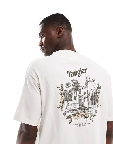 T-shirt oversize avec imprimé Tangier au dos - Crème - Selected Homme - Modalova