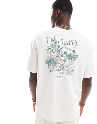 T-shirt oversize avec imprimé Thaïlande au dos - Crème - Selected Homme - Modalova