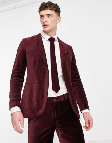 Veste de costume ajustée en velours - Bordeaux - Selected Homme - Modalova