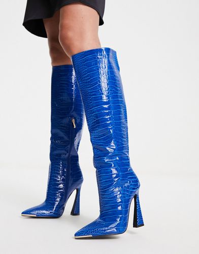 Simmi London - Ravi - Bottes hauteur genou à talon évasé - cobalt effet croco - SIMMI Shoes - Modalova