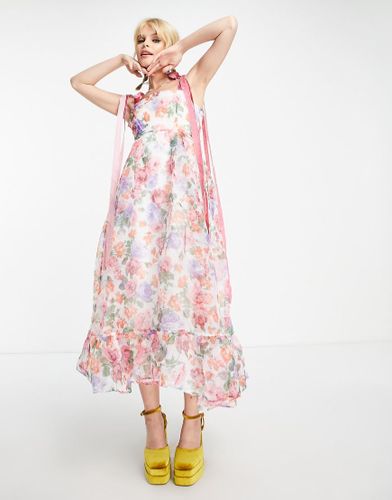 Robe mi-longue à bretelles nouées en tulle - Imprimé fleurs - Sister Jane - Modalova