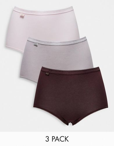 Basic Maxi - Lot de 3 culottes taille haute en coton - Prune, crème et rose - Sloggi - Modalova