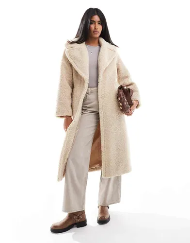 Manteau long en imitation peau de mouton - Beige - Stradivarius - Modalova