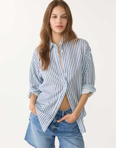 Chemise en lin mlang - Bleu fonc - Stradivarius - Modalova