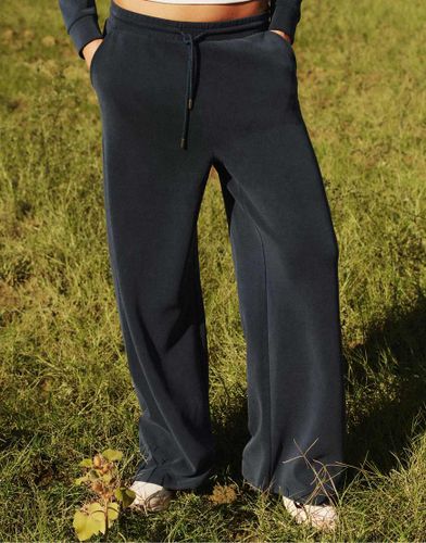 Pantalon palazzo doux au toucher - Bleu fonc - Stradivarius - Modalova