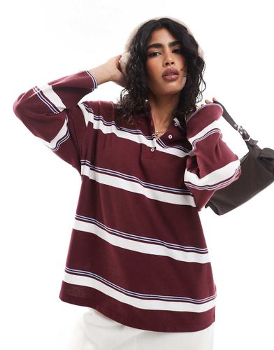 Polo oversize - Bordeaux et blanc rayé - Stradivarius - Modalova