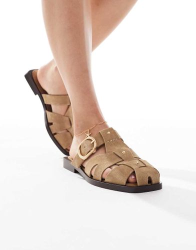 Sandales ajoures en cuir - Beige - Stradivarius - Modalova
