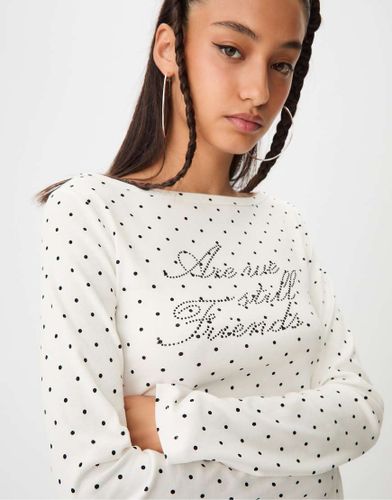 T-shirt  pois avec encolure bateau et imprim positionn - cru - Stradivarius - Modalova