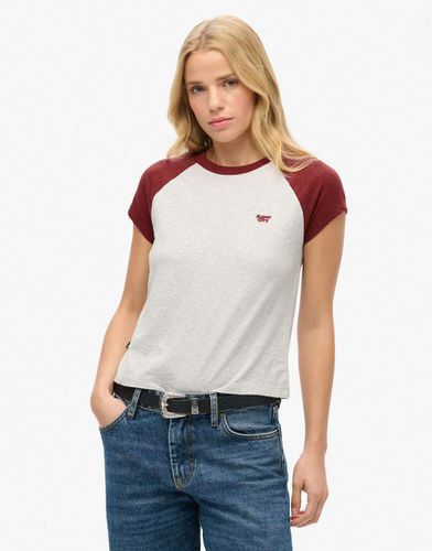 Essential - T-shirt en coton avec manches raglan et logo - Bordeaux foncé/ glacier - Superdry - Modalova