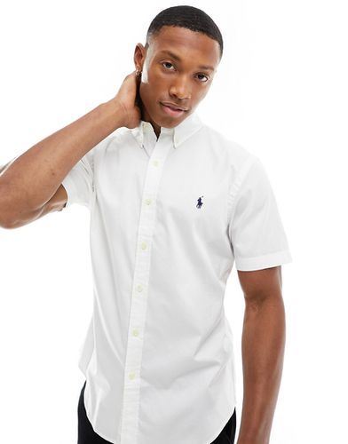 Chemise ajustée à manches courtes en sergé avec logo emblématique - Polo Ralph Lauren - Modalova