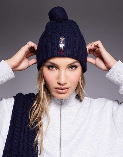 Bonnet en maille torsadée avec pompon et logo ours - Polo Ralph Lauren - Modalova