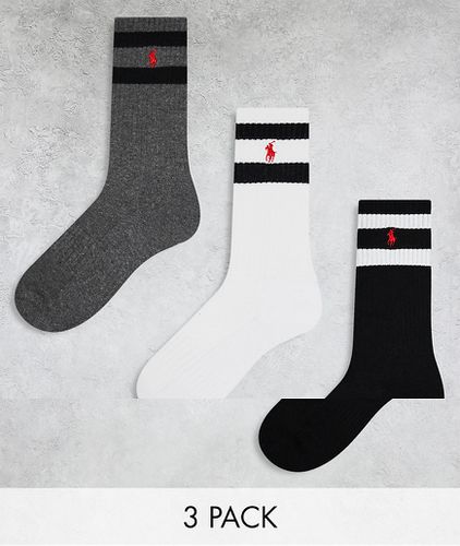 Lot de 3 paires de chaussettes de sport à rayures - , gris et blanc - Polo Ralph Lauren - Modalova