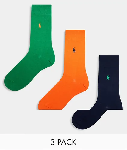 Lot de 3 paires de chaussettes en coton mercerisé avec logo - Orange//bleu marine - Polo Ralph Lauren - Modalova