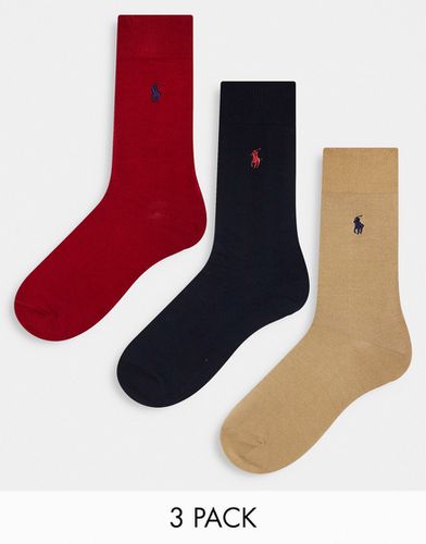 Lot de 3 paires de chaussettes en coton mercerisé avec logo poney - Rouge, beige et bleu marine - Polo Ralph Lauren - Modalova