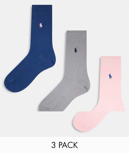 Lot de 3 paires de chaussettes en coton mercerisé avec logo - Rose, et bleu marine - Polo Ralph Lauren - Modalova