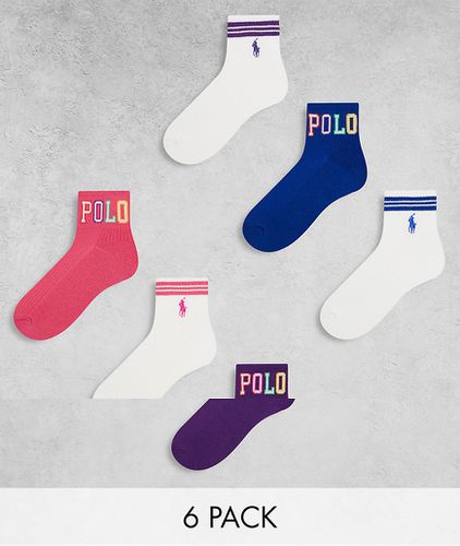 Lot de 6 paires de chaussettes à logo - Rose, violet, et bleu - Polo Ralph Lauren - Modalova