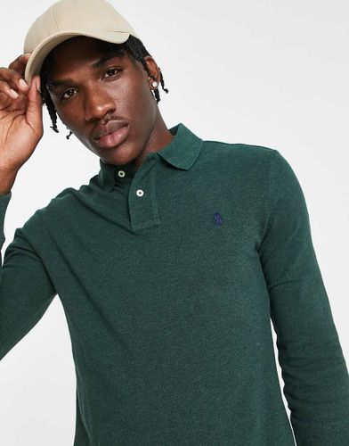 Polo ajusté en piqué à manches longues avec logo emblématique - foncé chiné - Polo Ralph Lauren - Modalova