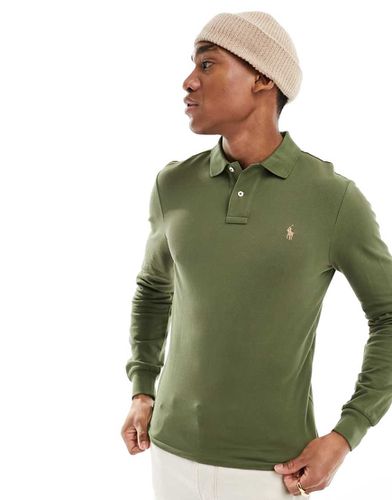 Polo ajusté en piqué à manches longues avec logo emblématique - sauge - Polo Ralph Lauren - Modalova