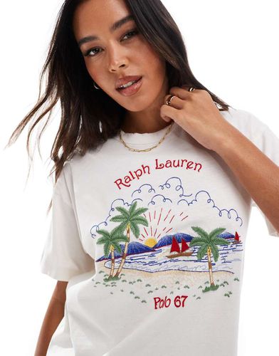 T-shirt avec logo palmiers à l'avant - Crème - Polo Ralph Lauren - Modalova