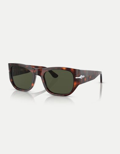 Lunettes de soleil carrées à verres verts et motif écaille de tortue - Marron foncé - Persol - Modalova