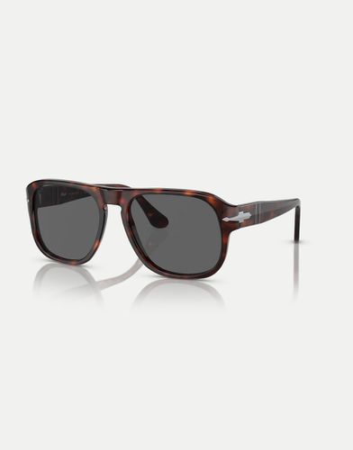 Po3310s - Lunettes de soleil rectangulaires à verres noirs et motif écaille de tortue - Marron foncé - Persol - Modalova