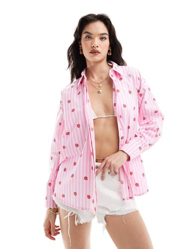 Chemise oversize rayée à motif fraises - Pieces - Modalova