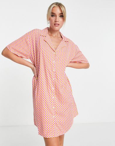 Exclusivité - Robe chemise de plage à damier - Rose - Pieces - Modalova
