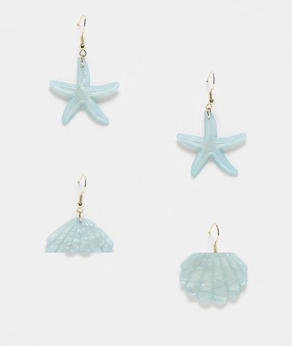 Lot de 2 paires de boucles d'oreilles à pendants coquillage et étoile de mer - Pieces - Modalova