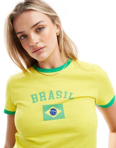 T-shirt de football effet rétréci à imprimé Brasil - Pieces - Modalova