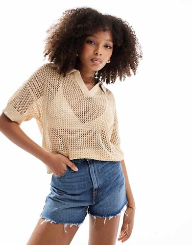 Crop top en en maille au crochet avec col - Camel - Pimkie - Modalova