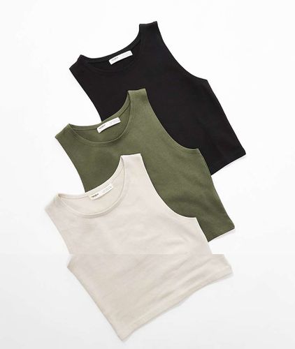 Lot de 3 crop tops côtelés à dos nageur - Écru, kaki et noir - Pull & bear - Modalova