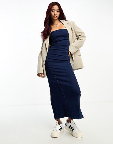 Robe bandeau longue en jean stretch sans couture - indigo - Pull & bear - Modalova