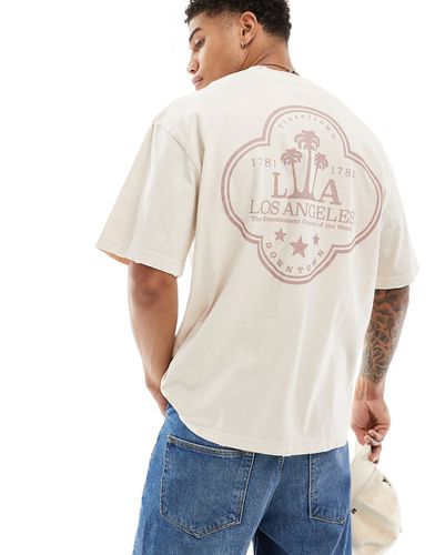 T-shirt à imprimé Los Angeles - Beige - Pull & bear - Modalova
