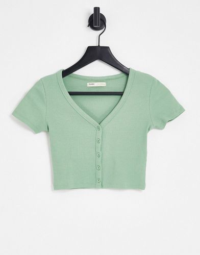 T-shirt crop top à boutons - sauge - Pull & bear - Modalova