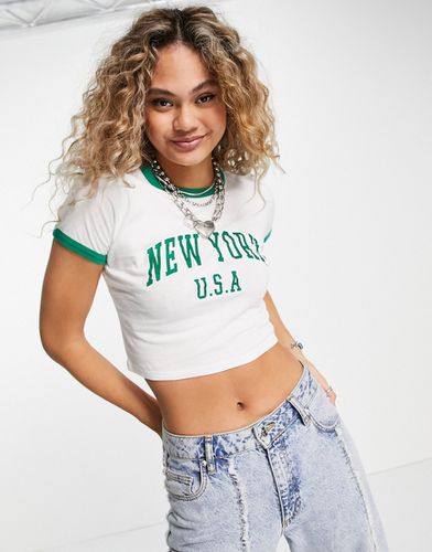 T-shirt crop top à inscription New York - Pull & bear - Modalova