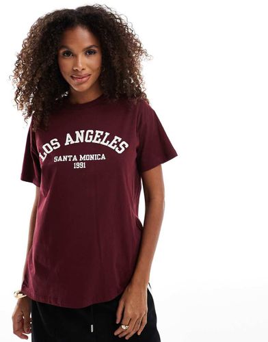 T-shirt oversize à imprimé Los Angeles - Bordeaux - Pull & bear - Modalova