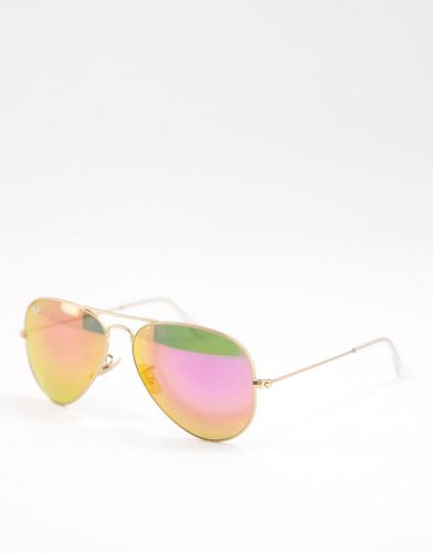 Ray-Ban - Lunettes de soleil aviateur à verres réfléchissants verts - Rose - Rayban - Modalova