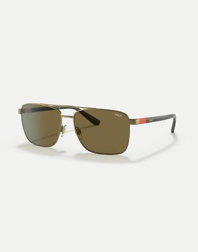 Lunettes de soleil rectangulaires avec verres verts - Laiton semi-brillant - Ralph Lauren - Modalova