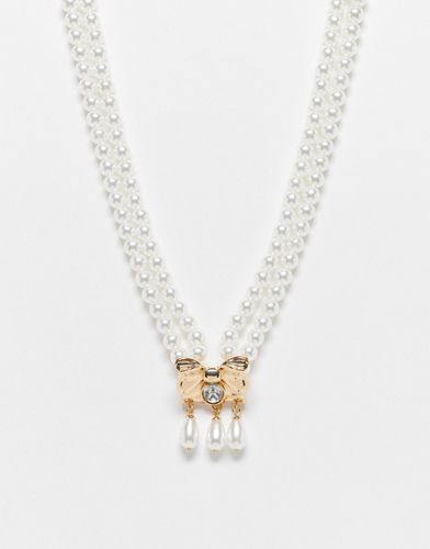 Collier de perles avec pendentif naud - Doré - Reclaimed Vintage - Modalova