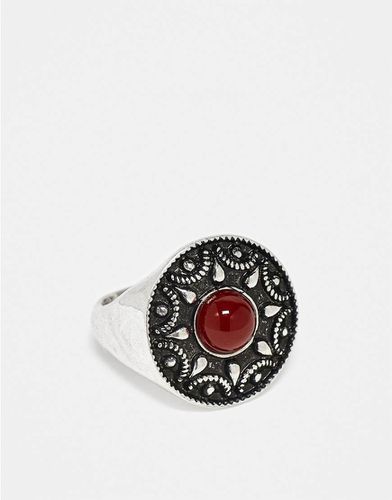 Bague unisexe style western avec pierre rouge fantaisie - Reclaimed Vintage - Modalova