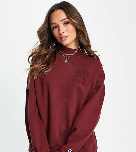 Sweat ras de cou en polaire brossée - Délavage bordeaux vintage - Russell Athletic - Modalova