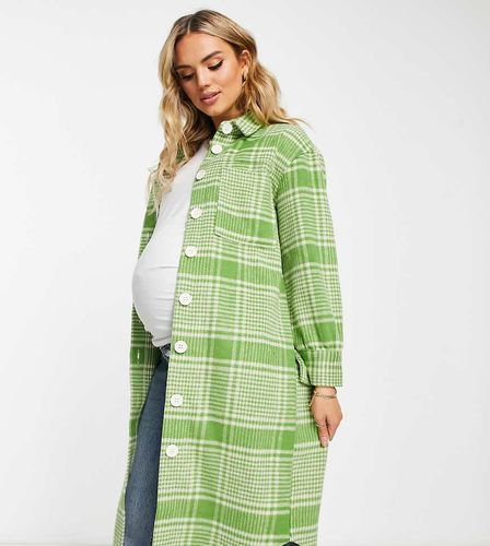 Surchemise longue oversize à carreaux - Vert - Wednesday's Girl Maternity - Modalova