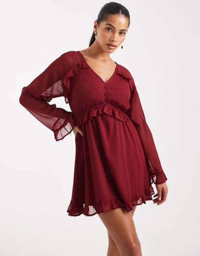 Robe babydoll courte et fluide avec col V - Bordeaux - Wednesday's Girl - Modalova