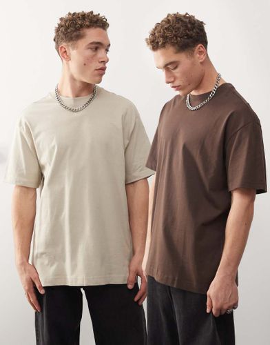 Lot de 2 t-shirts oversize - Beige et marron - Weekday - Modalova