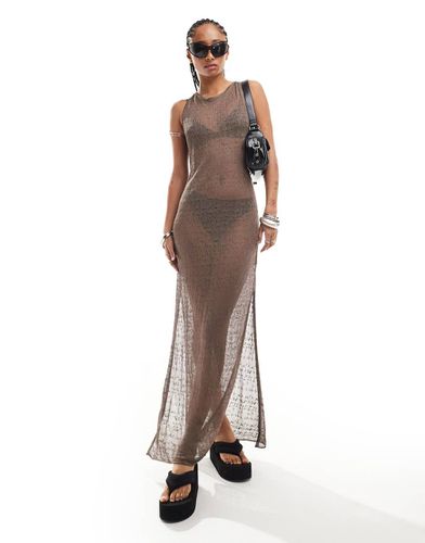 Sylvie - Robe longue et transparente en maille pointelle - Marron - Weekday - Modalova