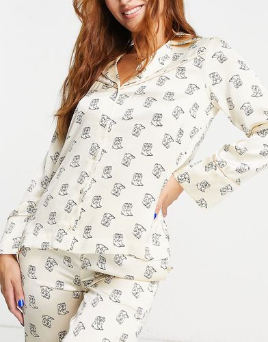 Thelma - Haut de pyjama en satin de polyester à imprimé cowboy - Crème - Wild Lovers - Modalova