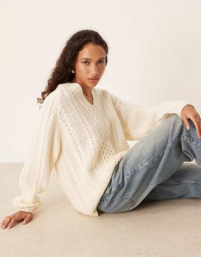Pull en laine mlange torsade avec col en V - cru - Wrangler - Modalova