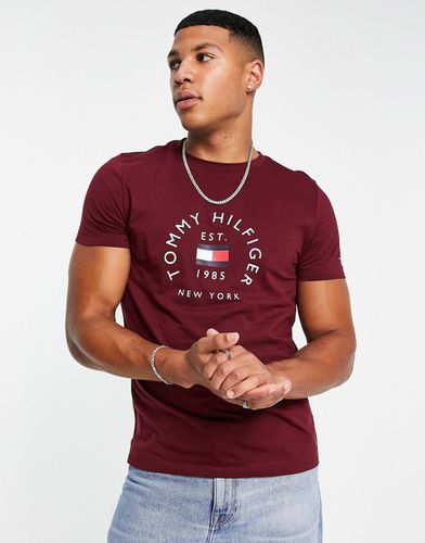 T-shirt en coton avec logo drapeau incurvé - Bordeaux - Tommy Hilfiger - Modalova